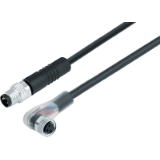 Verbindungsleitung Kabelstecker M8x1 - Winkeldose mit LED, PNP Schließer M8x1, umspritzt, PUR schwarz, ungeschirmt, UL